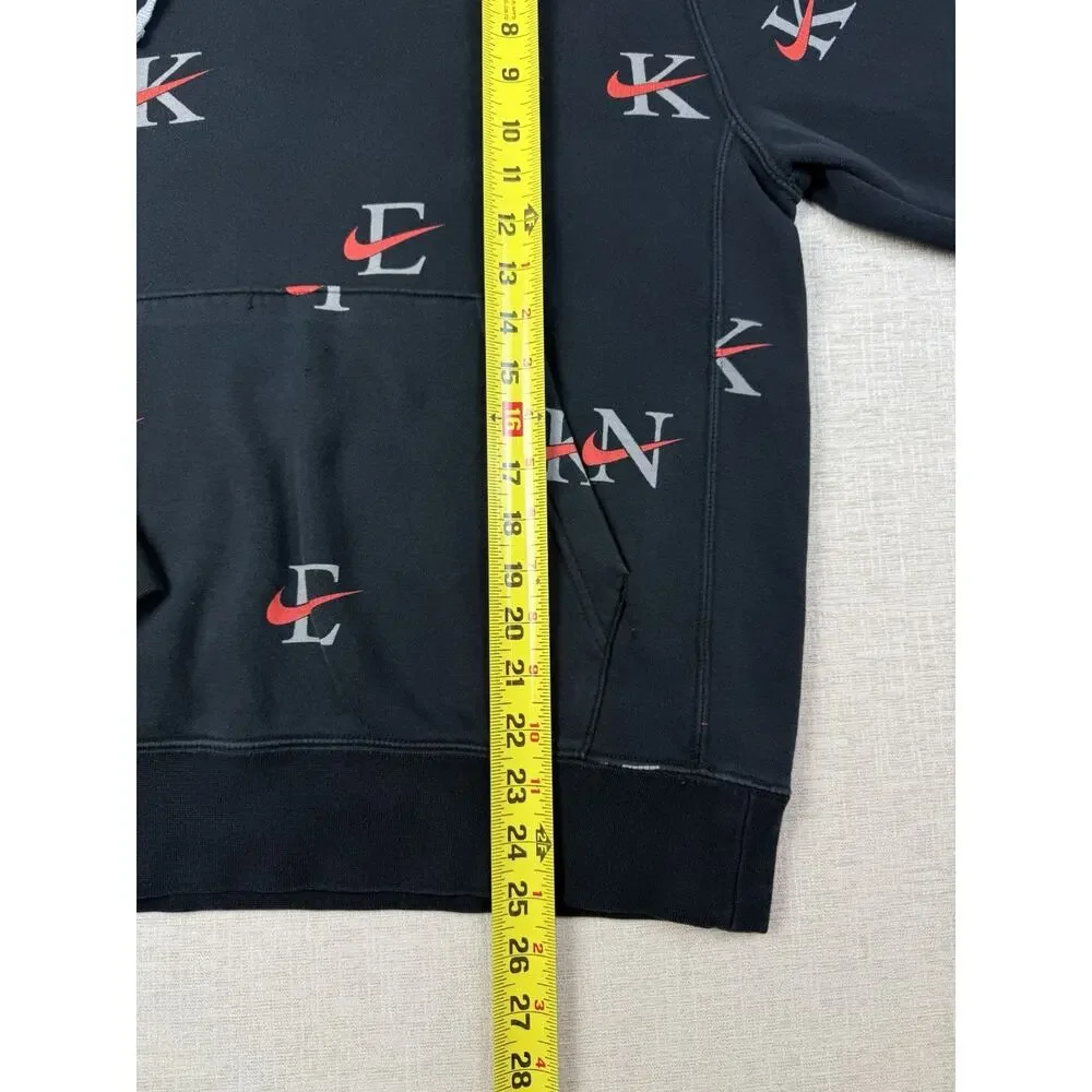 Nike All Over Logo Pullover Hoodie Black Men’s Small Fleece Swoosh Graphic